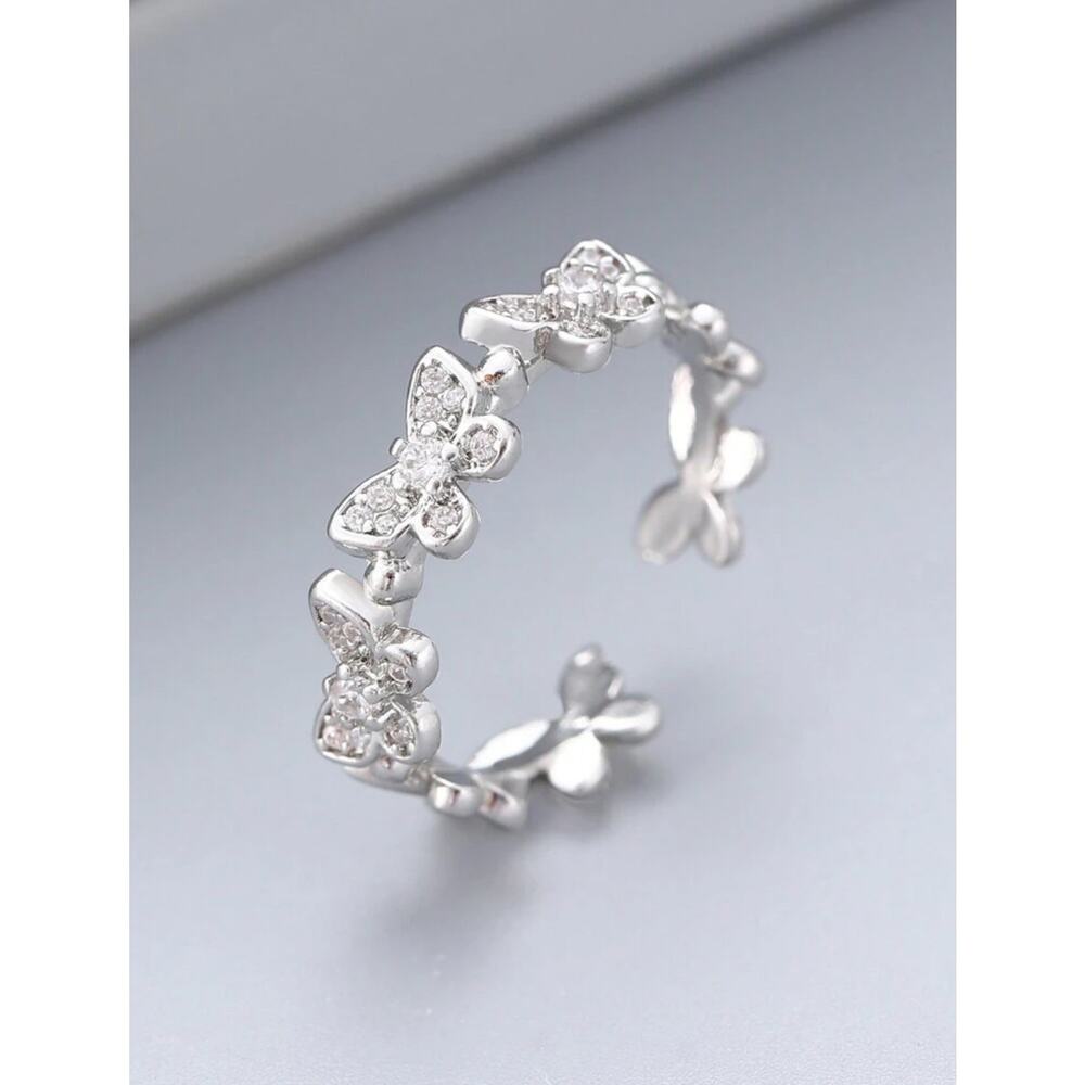 Minimalist Versatile Silver Butterfly Ring Artificial Zircon Inlaid, Daily Wear